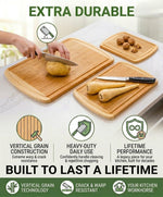 Luxury XL Bamboo Cutting Board Set of 3 with Vertical Grain Strength Technology
