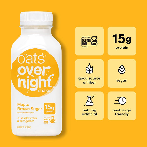 Oats Overnight Maple Brown Sugar Overnight Oats, High Protein Oatmeal Shake (15g Protein) – Just Add Water Breakfast, Gluten Free, Non-GMO, Meal Replacement Drink (2.1 oz, 10 Pack)