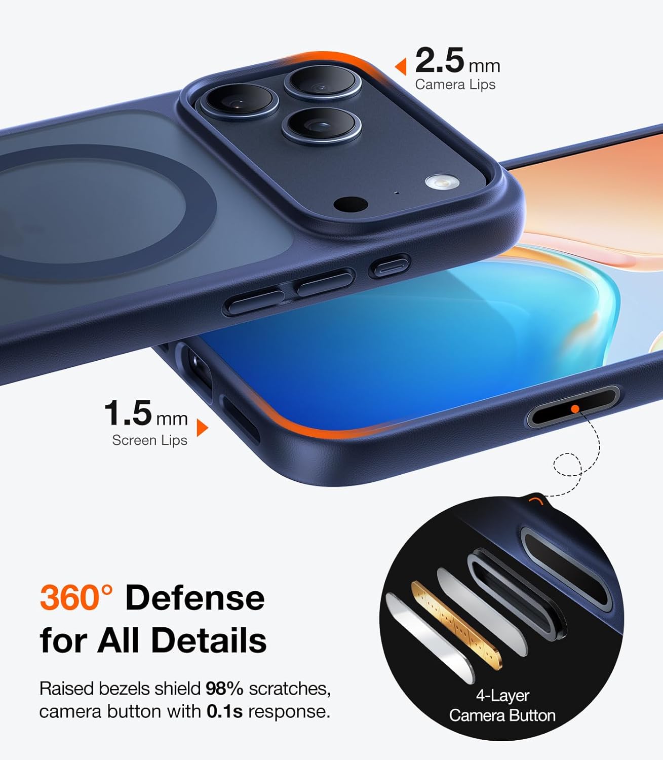 TORRAS for iPhone 17 Pro Case, Shockproof Magnetic [Camera Control][Military-Grade Protective][Fit for MagSafe] Slim Translucent Anti-Fingerprint Phone Case for iPhone 17 Pro 6.3", Deep Blue - Rayz Mart