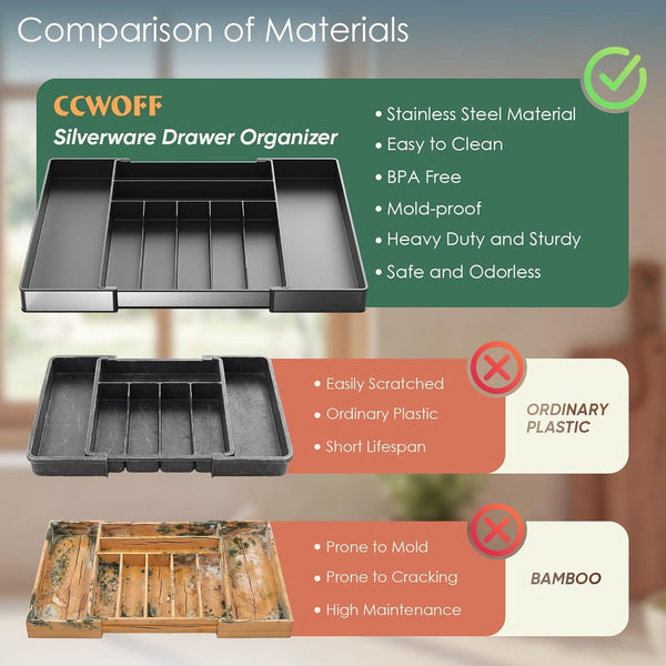 Extra Large Silverware Organizer for Kitchen Drawers and Utensil Holder
