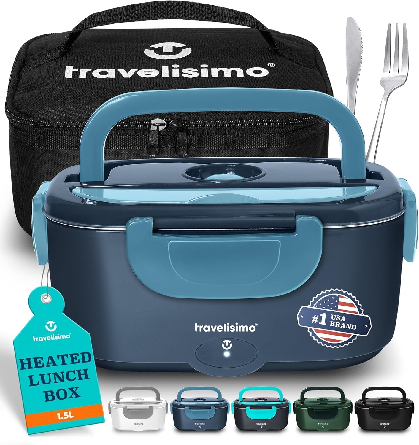 TRAVELISIMO Electric Lunch Box for Adults, 80W Heated Lunch Box 1.5L Stainless Steel Portable Food Warmer, 12/24/110V Lonchera Electrica Portatil for Travel & Work, Loncheras para Hombres de Trabajo