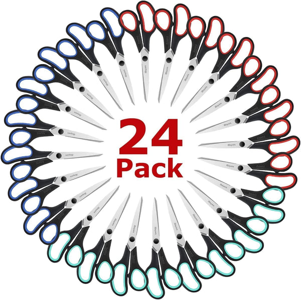 Scissors, iBayam 8" All Purpose Scissors Bulk 3-Pack, Ultra Sharp 2.5mm Thick Blade Shears Comfort-Grip for Office Desk Accessories Sewing Fabric Home Craft Teacher School Supplies, Right/Left Handed