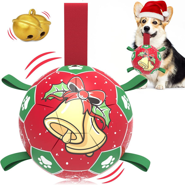 Qdan dog toys 6 inch world cup dog soccer ball with straps for small medium pet outdoor play