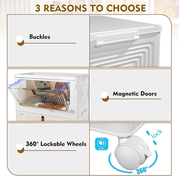 4-tier plastic storage bins with wheels for office and home use