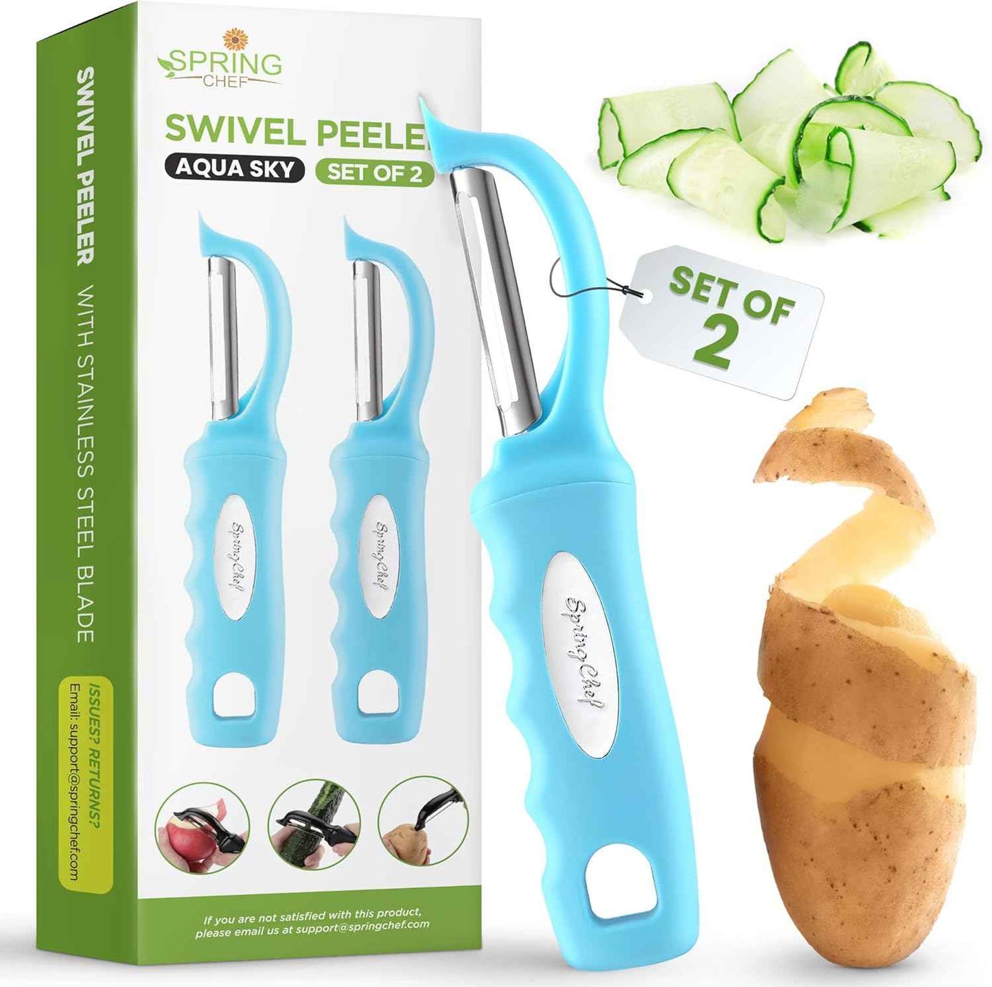 Spring Chef Premium Swivel Vegetable Peeler, Soft Grip Handle and Ultra Sharp Stainless Steel Blades - Perfect Kitchen Peeler For Veggie, Fruit, Potato, Carrot, Apple - Black
