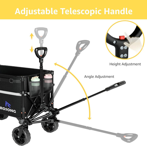 ROSONG Collapsible Wagon Cart with Wheels Foldable - Folding Utility Heavy Duty Wagons Carts for Grocery Sports Garden Shopping Camping Wheelbarrows (Black, 120L)