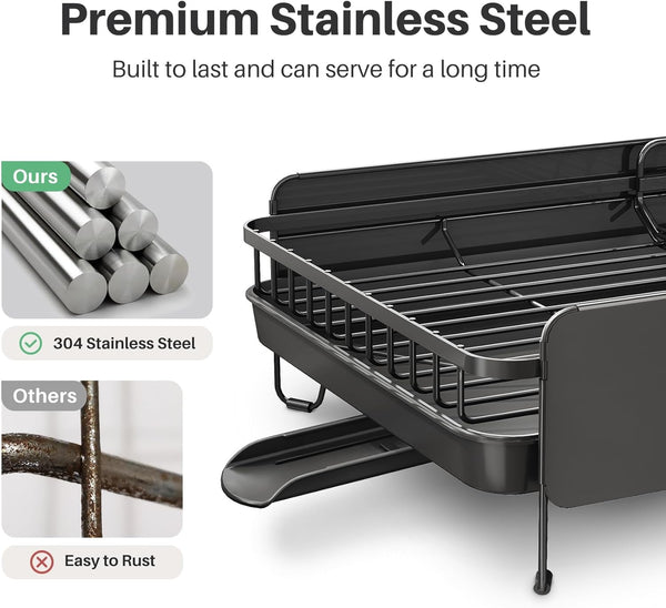 Large capacity stainless steel dish drying rack for kitchen counter