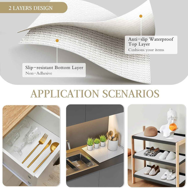 Beautysaid shelf and drawer liner for kitchen, non adhesive, waterproof, washable, thickened shelf paper protector (white, 12 in x 10 ft)