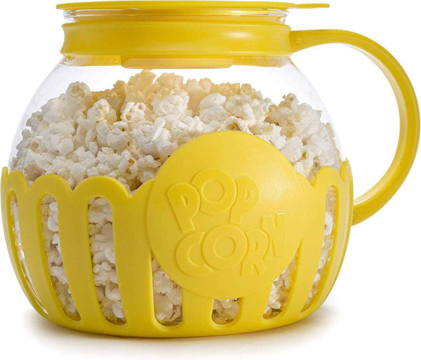 Ecolution Patented Micro-Pop Microwave Popcorn Popper with Temperature Safe Glass, 3-in-1 Lid Measures Kernels and Melts Butter, Made Without BPA, Dishwasher Safe, 1.5-Quart, Aqua