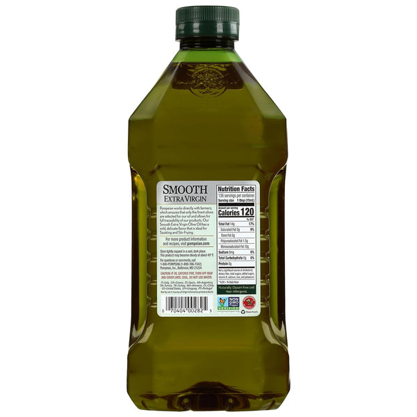 Pompeian Smooth Extra Virgin Olive Oil - 68 Fl Oz - First Cold Pressed for Cooking and Baking