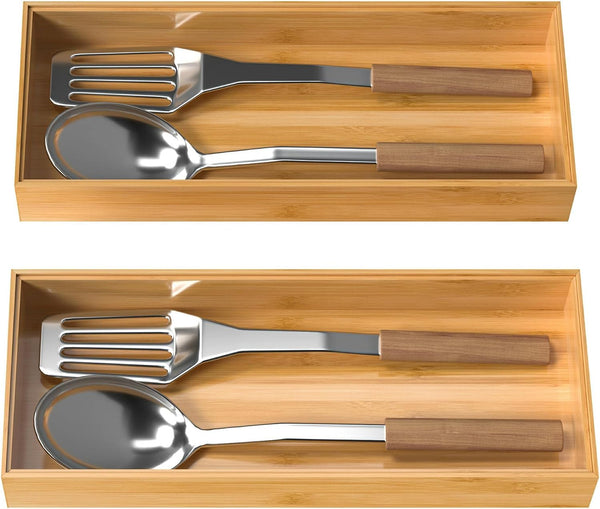 Bamboo drawer organizer for kitchen storage and organization