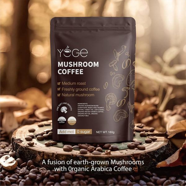 Instant mushroom coffee with cordyceps, reishi, and arabica beans for energy and immune support (30 servings)