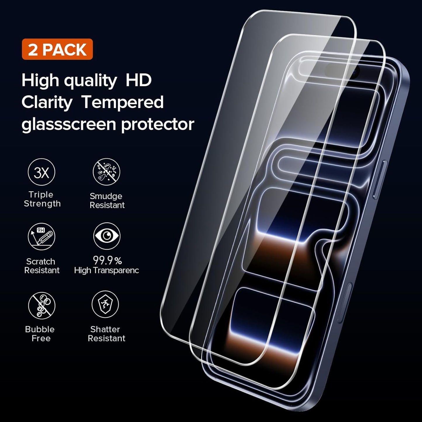 ivoler 3-in-1 Clear Case Designed for iPhone 17 Pro Max 6.9'' 2025 with 2 Pack Tempered Glass Screen Protector Full Camera Protection, Military Shockproof Hard Back Slim for 17 Pro Max Cover - Clear