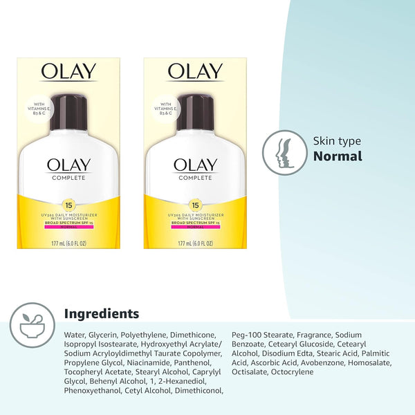 olay face moisturizer with spf 15 daily lotion for normal skin 2 pack 6 oz