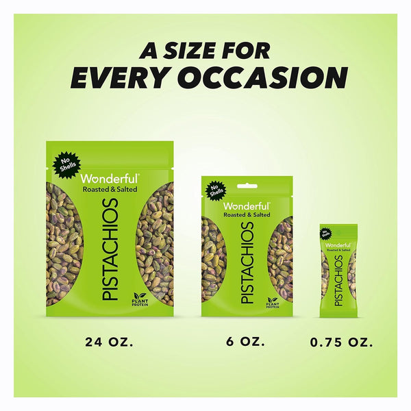 Wonderful Pistachios No Shells, Roasted & Salted Nuts, 6 Ounce Resealable Bag