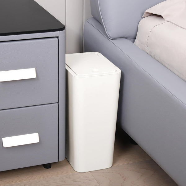TIPGO Bathroom Trash Can with Lid, 10 Liter Capacity, White Color