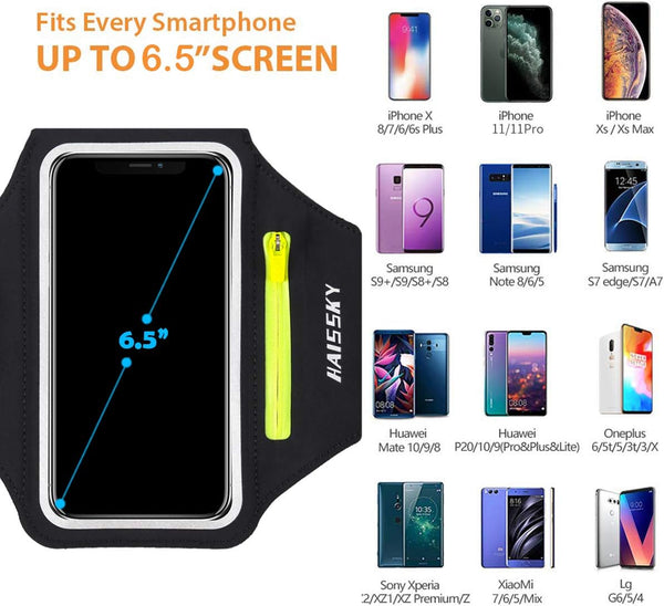 Running Armband for iPhone and Galaxy Phones with Earphone Bag and Zipper Slot
