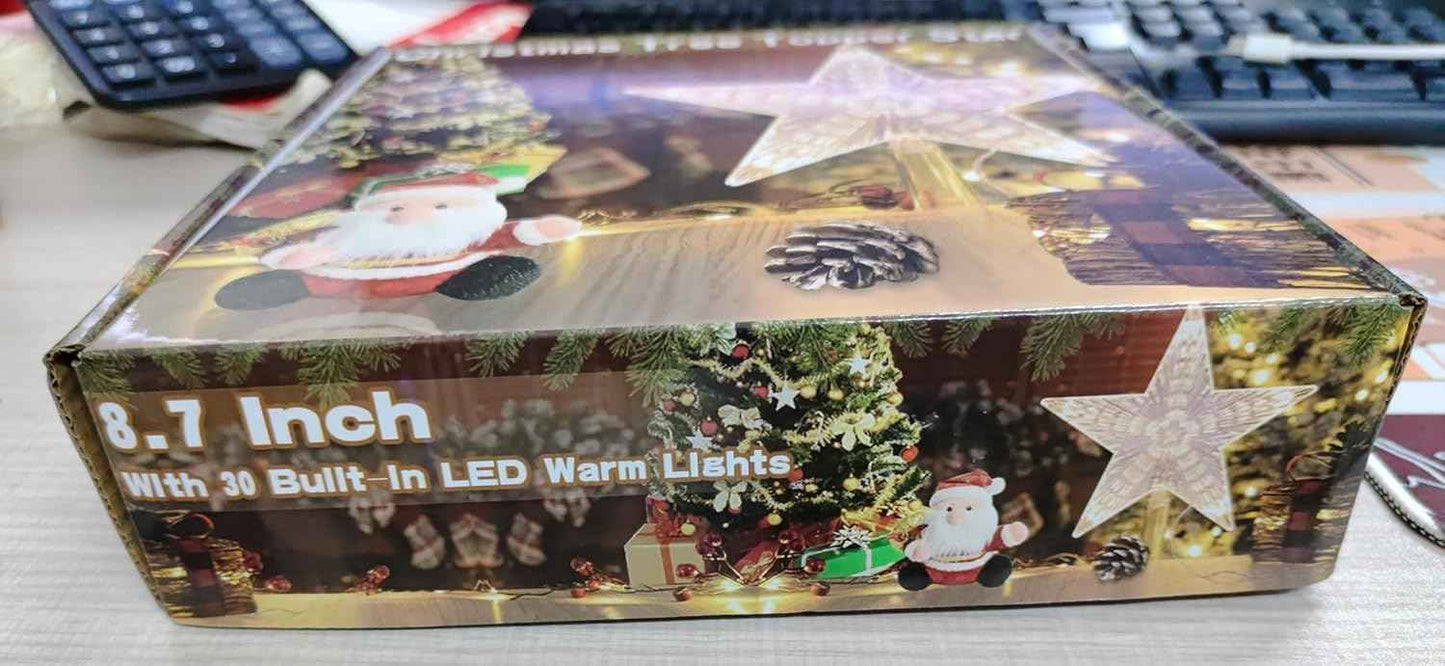 Christmas Tree Topper Farmhouse Christmas Decor Christmas Tree Decorations Rattan Natural Christmas Tree Star with 10 Warm LED Lights for Rustic Christmas Ornaments Holiday Seasonal Decoration 10 Inch