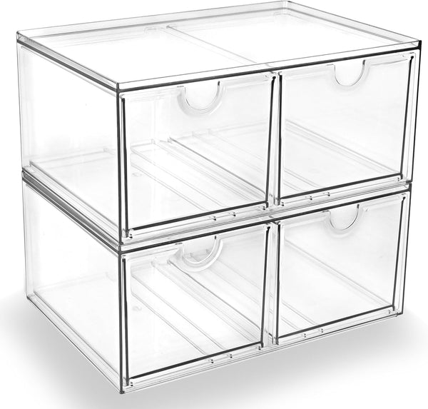Clear Stackable Acrylic Drawer Makeup Organizer Set of 2