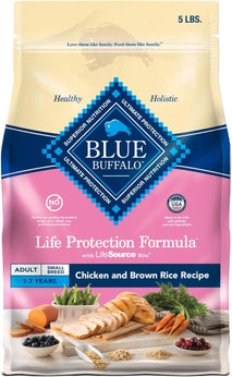 blue buffalo life protection formula adult small breed dry dog food, supports high energy needs, 5-lb bag, chicken & brown rice recipe