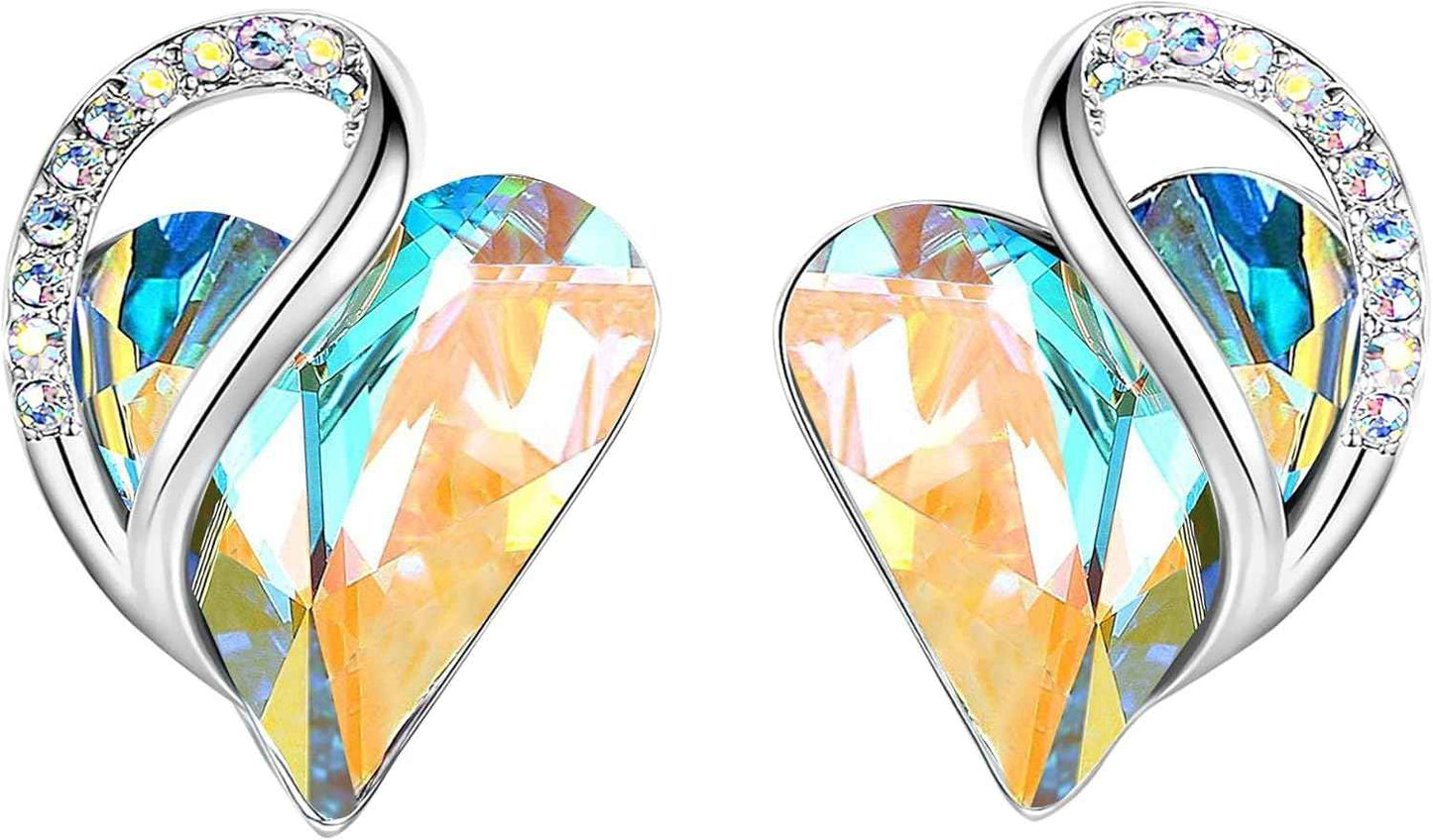 Leafael Infinity love Heart Birthstone Stud Earrings for Women, Valentine's Day Gifts for Mom, Wife, and Her, Silver Plated Birthday Jewelry