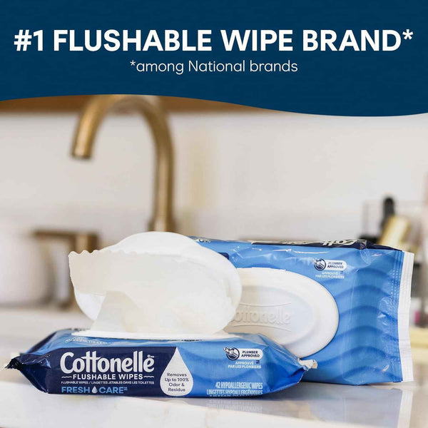 Cottonelle Fresh Feel Flushable Wet Wipes, Adult Wet Wipes, 8 Flip-Top Packs, 100% Flushable
