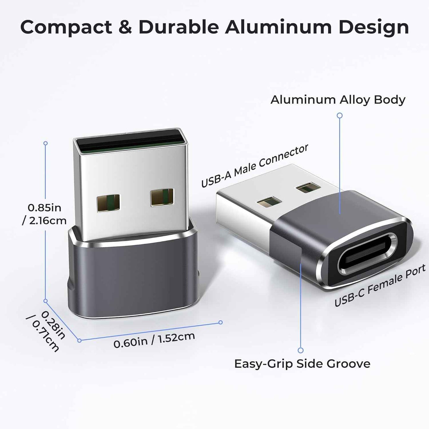 Basesailor USB to USB C Adapter,USBC Female to USB A Male Adapter,Type C Converter Charger for iPhone 17 Pro Max,16 15,Apple Watch iWatch S11 S10 SE,AirPods 3,iPad mini Air,Samsung Galaxy S25,Gray