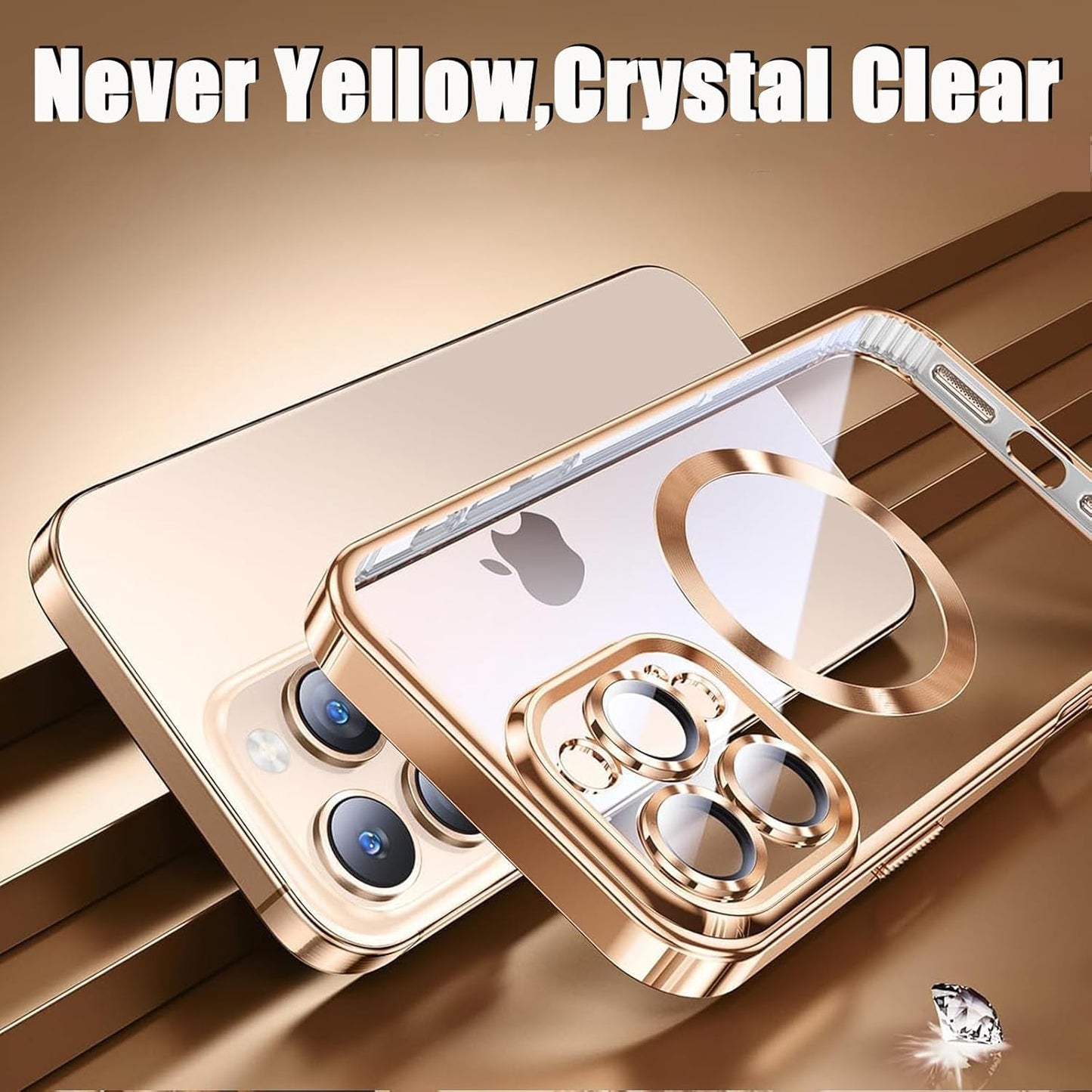 Magnetic Case for iPhone 16 Pro Max with 2 Privacy Screen Protector & Camera Cover [Compatible with MagSafe],Non-Yellowing Plating Glossy Shockproof Phone Case for iPhone 16 ProMax,Gold