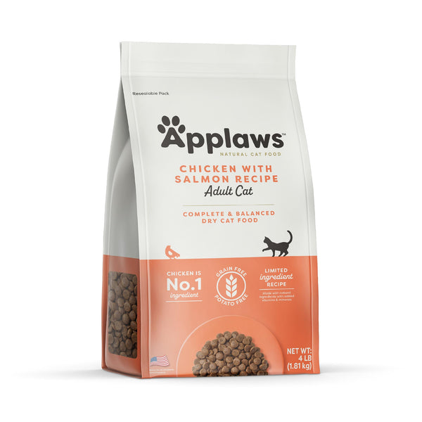 Applaws Grain-Free Dry Cat Food with Chicken & Salmon, Limited Ingredients, Added Vitamins & Minerals, 4 Pound Bag