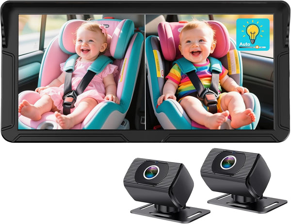 Rohent HD 1080P rear-facing baby car camera with 150° wide-angle lens, night vision, and adjustable display
