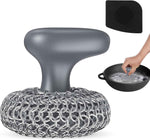 Purgreat Cast Iron Scrubber | Dish Scrub Brush | 316 Cleaner Chainmail Scrubber for Cast Iron Pan Skillet Cleaner - Dish Scouring Pad Dishwasher Safe Cleaning Kit, Black 02