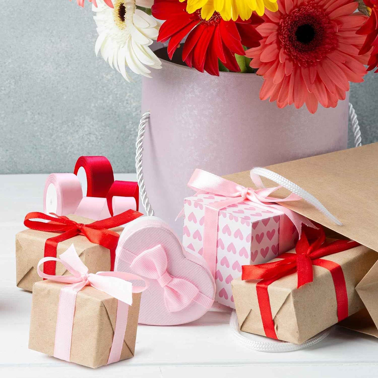 25 Yards Red Satin Ribbon 1 1/2inch, Single Face Polyester Silk Fabric Hair String Ribbon for Craft, Flower Bouquets, Gift Wrapping, Wedding, Bow Making and Valentines Decoration