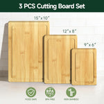 Bamboo cutting board set for kitchen with deep juice grooves and pre-oiled surface