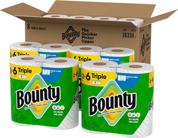 Bounty Select-A-Size Paper Towels, White, 8 Triple Rolls = 24 Regular Rolls - Rayz Mart