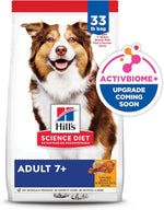 Hills Science Diet 7+ senior dog food, dry, chicken brown rice barley, 33 lb bag, US made