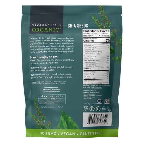 Viva Naturals Organic Chia Seeds, 2 lb - Plant-Based Omega-3 & Vegan Protein, Gluten Free
