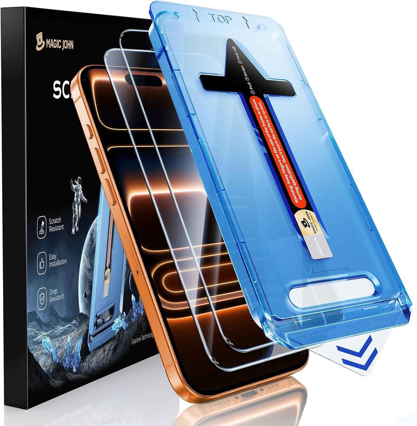 MAGIC JOHN 2 Pack for iPhone 17 Pro Max 6.9 inch Tempered Glass Screen Protector, Auto Dust-Elimination, Bubble Free, HD Clear, Easy Installation