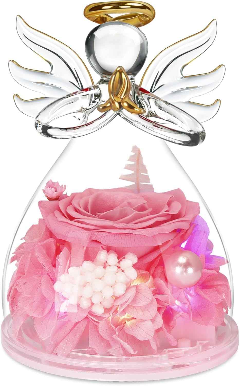 Valentines Day Rose Gifts for Her,Fresh Flowers for Delivery,Birthday Gifts for Women Mom,Preserved Flowers in Glass Angel Figurine,Angel Mothers Day Rose Gift for Mom Grandma,Purple Gift Valentines