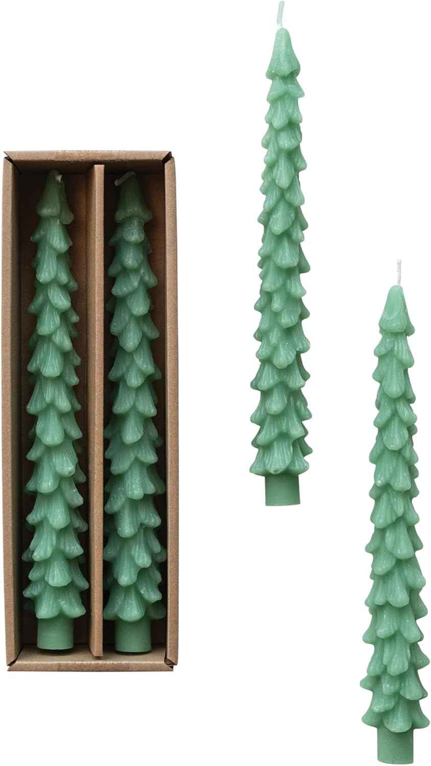 Creative Co-Op Unscented Tree Shaped Taper Candles, Evergreen, Boxed Set Of 2