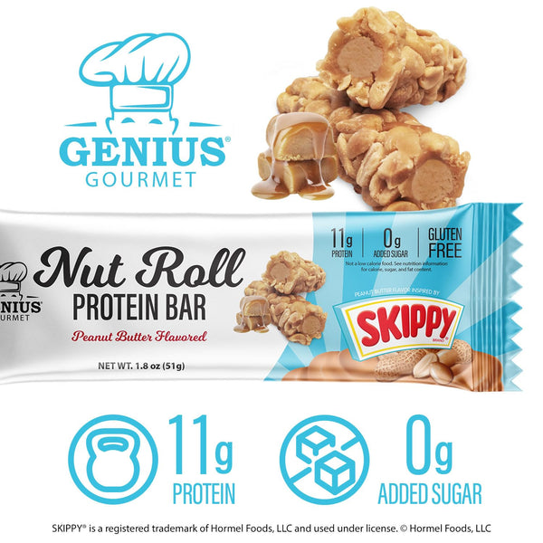 Genius SKIPPY Peanut Butter Flavor Inspired Protein Nut Roll Bar, 10 Count