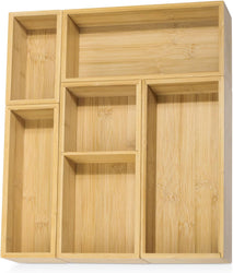Bamboo Drawer Organizer Set for Bathroom, Kitchen, Office, and Closet