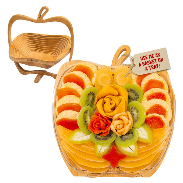 Dried Fruit Gift Basket with Exotic Fruits and Wooden Tray