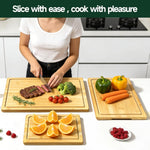 Bamboo cutting board set for kitchen with deep juice grooves and pre-oiled surface