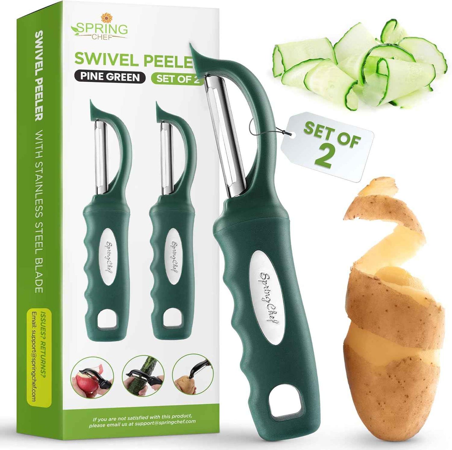 Spring Chef Premium Swivel Vegetable Peeler, Soft Grip Handle and Ultra Sharp Stainless Steel Blades - Perfect Kitchen Peeler For Veggie, Fruit, Potato, Carrot, Apple - Black