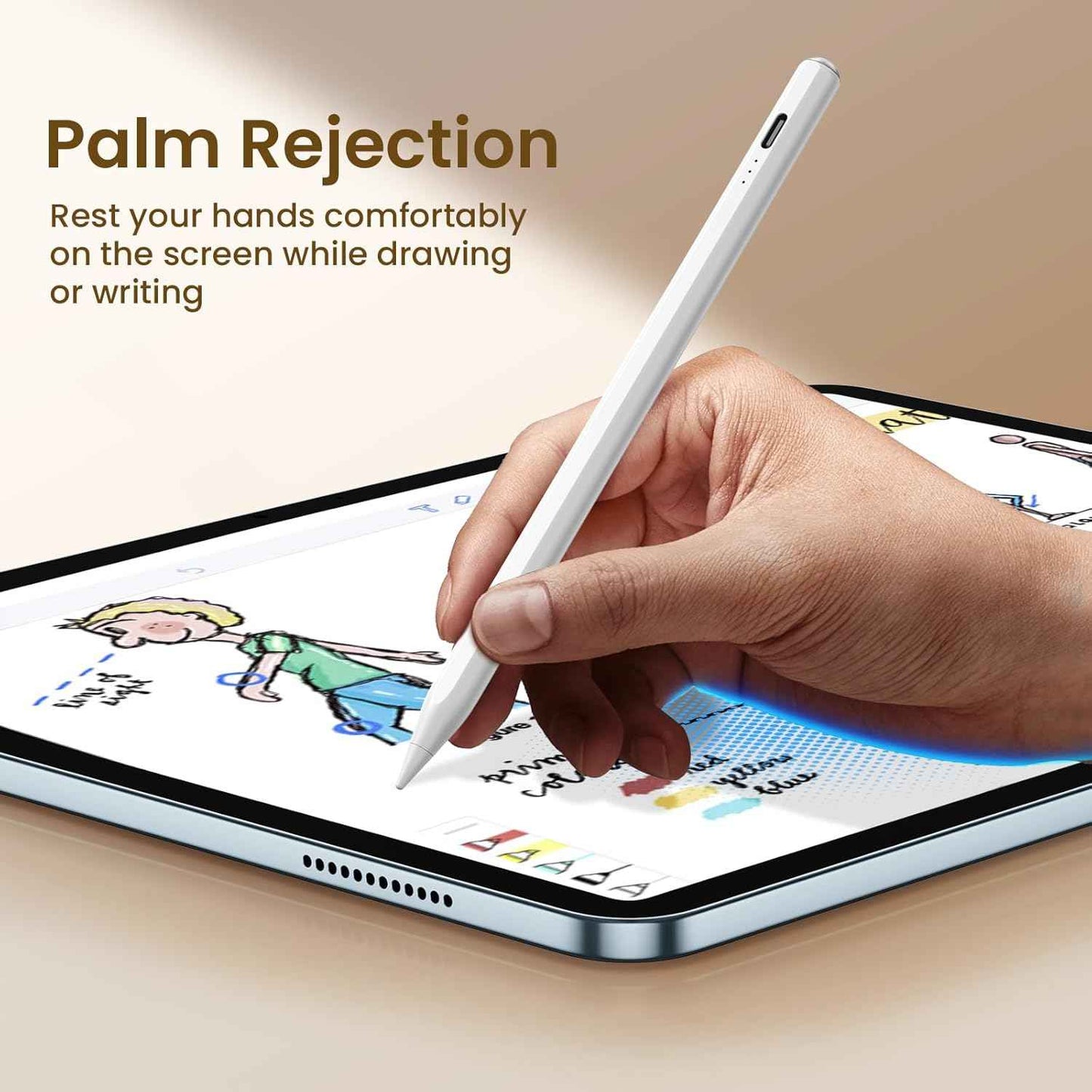 Stylus Pen for iPad(2018-2025)-13 Mins Fast Charge with Tilt Sensitivity & Palm Rejection for iPad 11/10/9/8/7/6th Gen, Air 7/6/5/4/3/M3/M2, Pro 13"/12.9"/11"/M4, Mini 7/6/5th, White