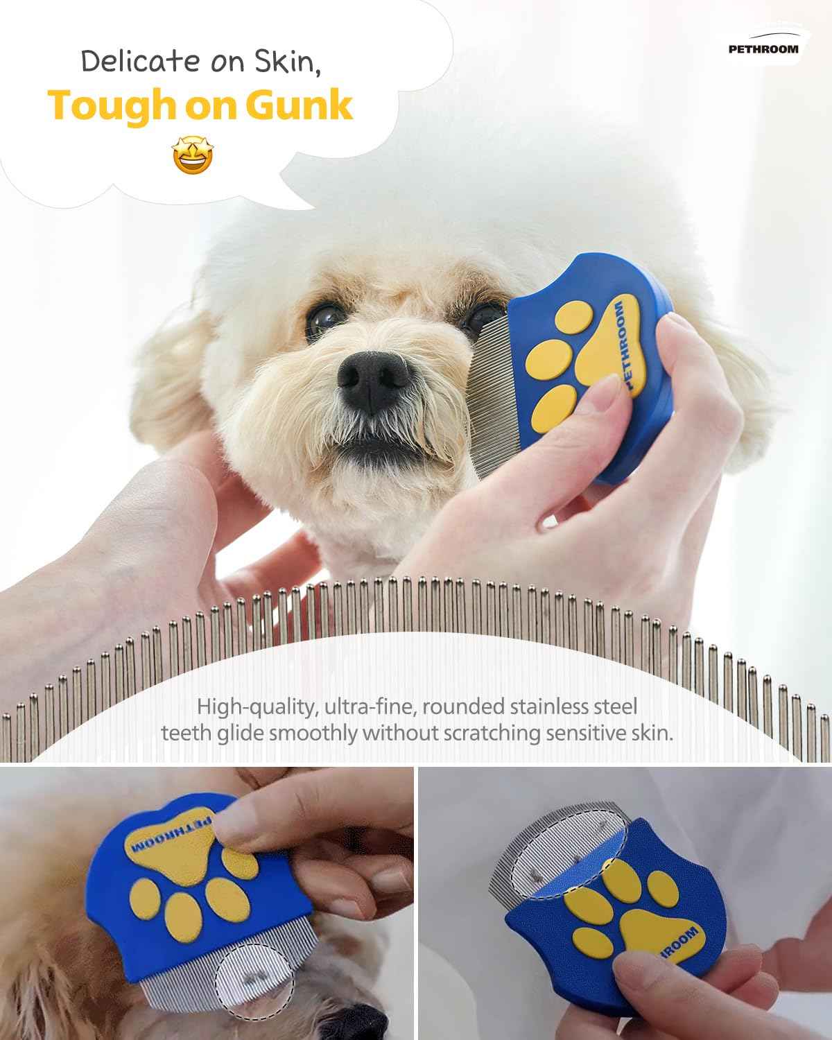 [PETHROOM] Professional Eye Comb for Pets | Stainless Steel Tear Stain Remover for Cats & Dogs | Gentle Round-Head Grooming Tool | Compact & Portable for Eye Gunk Removal