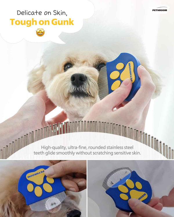 Pethroom professional eye comb for pets in stainless steel, gentle round-head grooming tool for cats and dogs eye gunk removal