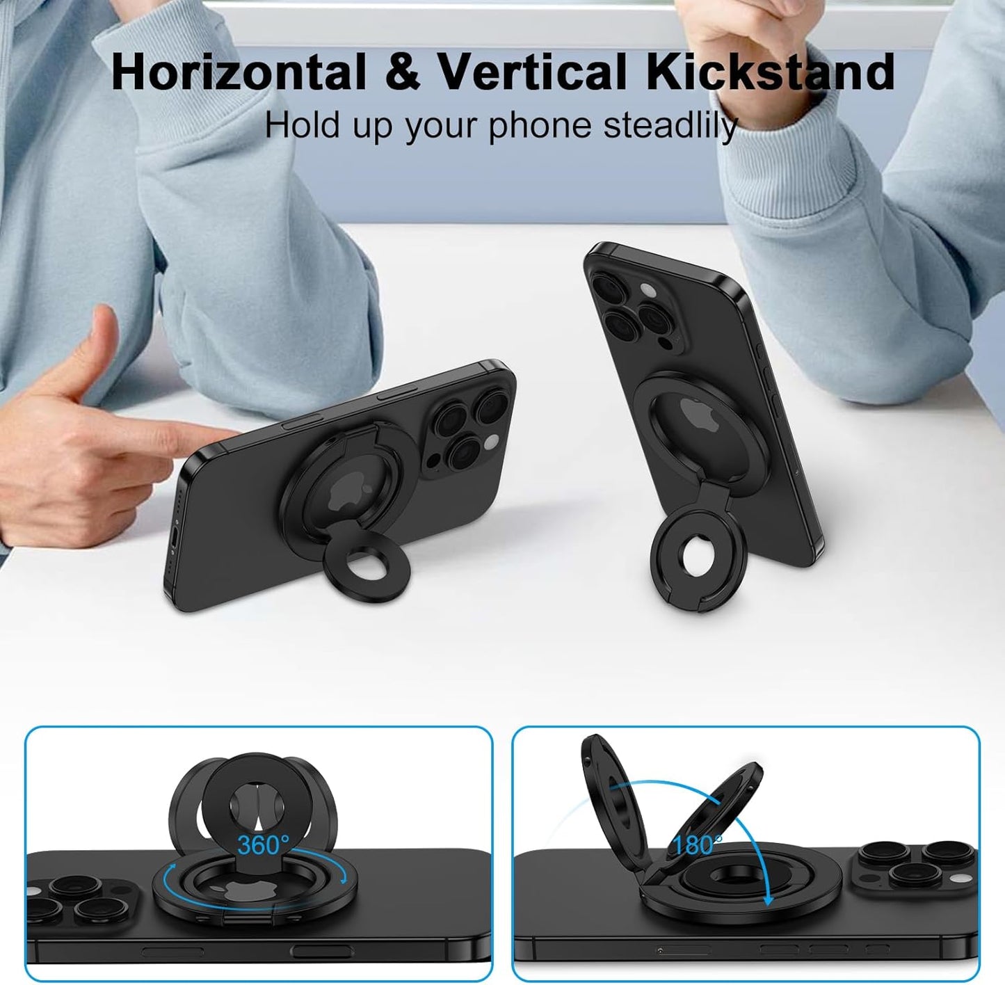 Magnetic Phone Grip Ring Holder for MagSafe Magnet Cell Phone Grip Kickstand Two-Sided Finger Ring Magnetic Stand for iPhone 17 Pro Max 16 Pro 16e 16 Plus 15 Samsung Galaxy S25 Edge S24 FE S23 S22 S21