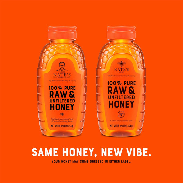 Nate's 100% Pure, Raw & Unfiltered Honey - Award-Winning Taste, 16 oz. Squeeze Bottle