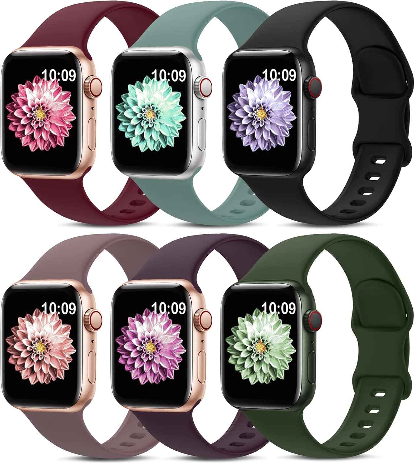 6 Pack Sport Bands Compatible with Apple Watch Band 38mm 40mm 41mm 42mm 44mm 45mm 49mm 46mm,Silicone Waterproof Strap for iWatch Apple Watch Series 11 10 9 Ultra 8 7 6 5 4 3 2 1 SE Women Men